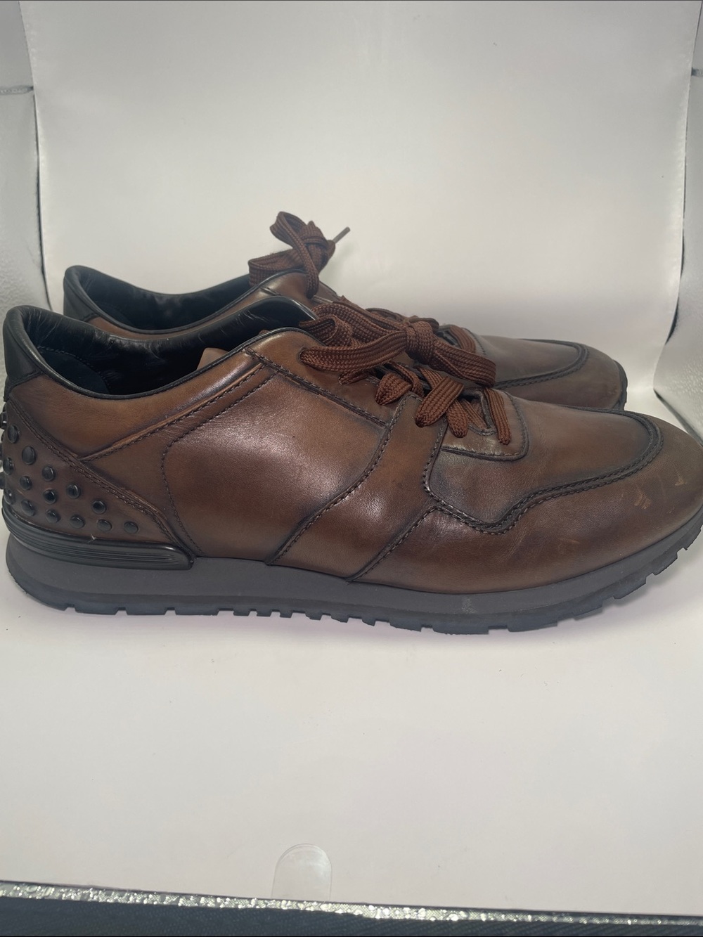 TOD's Men's Brown Leather Lace-Up Casual Sneakers - Brown - 8.5